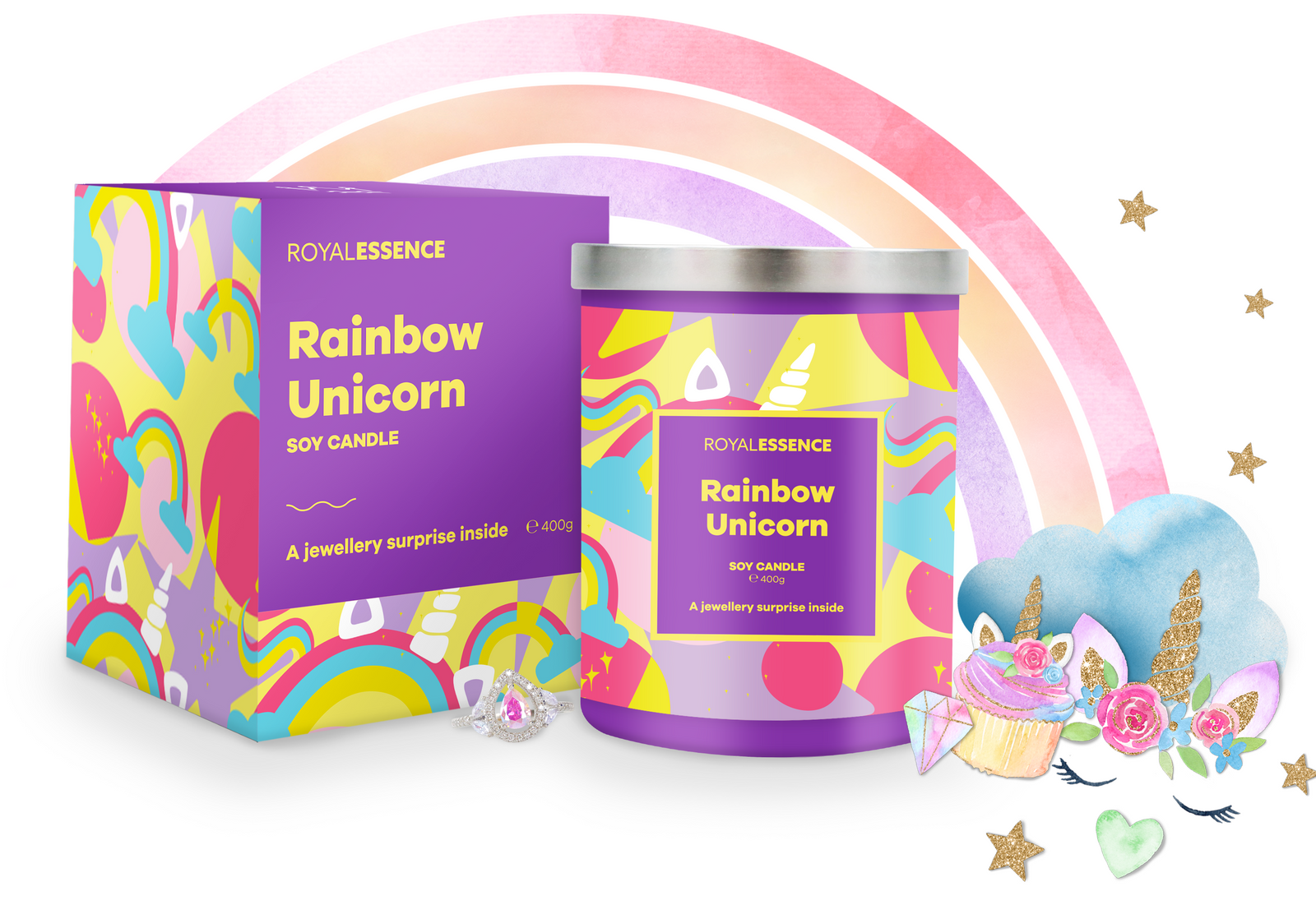 Regenbogen-Einhorn (Kerze)