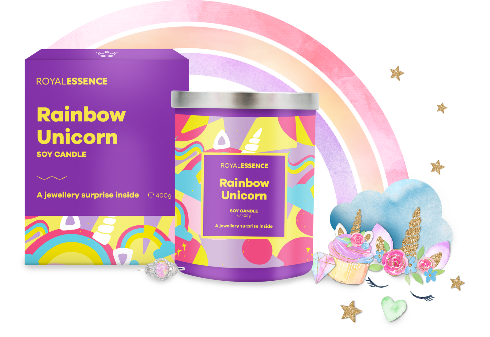 Regenbogen-Einhorn (Kerze)